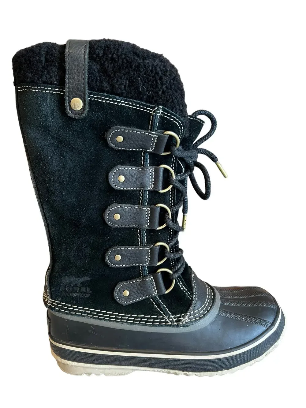 Sorel Joan of Arctic Shearling Snow Boots Black Suede Waterproof 6.5
